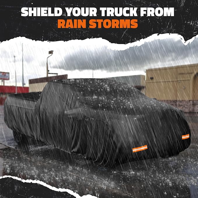 Mockins 235"x80"x77" Pickup Truck Cover Waterproof All Weather Tarp | 250G PVC + HD Cotton Car Covers for Automobiles | Universal Indoor & Outdoor Car Cover for Truck | Ford F-150 Full Exterior Covers