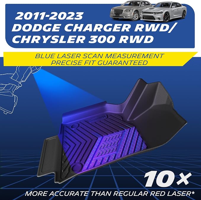 Michelin Vehicle Mats, All-Weather TPE Custom Fit Liner for 2011-2023 Dodge Charger RWD/Chrysler 300 RWD (4 Piece), Premier