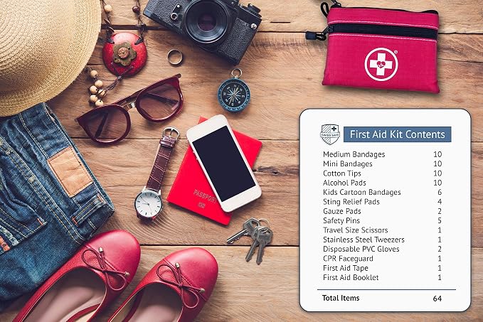 Swiss Safe 2-in-1 First Aid Kit for Car, Travel & Home, Businesses - Bonus Mini Kit for Medical Emergency Aid, Survival, Camping - 64 Piece, 25 Pack
