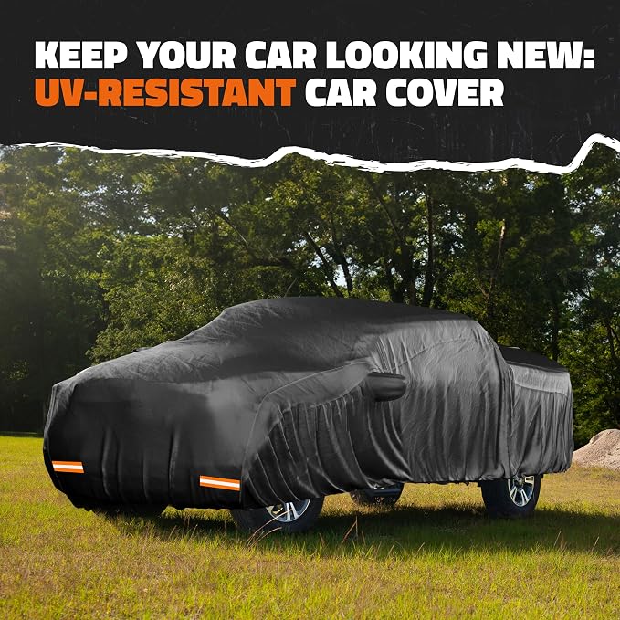 Mockins 235"x80"x77" Pickup Truck Cover Waterproof All Weather Tarp | 250G PVC + HD Cotton Car Covers for Automobiles | Universal Indoor & Outdoor Car Cover for Truck | Ford F-150 Full Exterior Covers