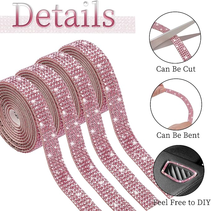 TOMALL Bling Car Door Guard Crash Bumper Crystal Anti-Scratch Strip Sticker Crystals Car Door Bumper Protector Accessory DIY for Interior and Exterior Decoration Styling Accessories (Light Pink)