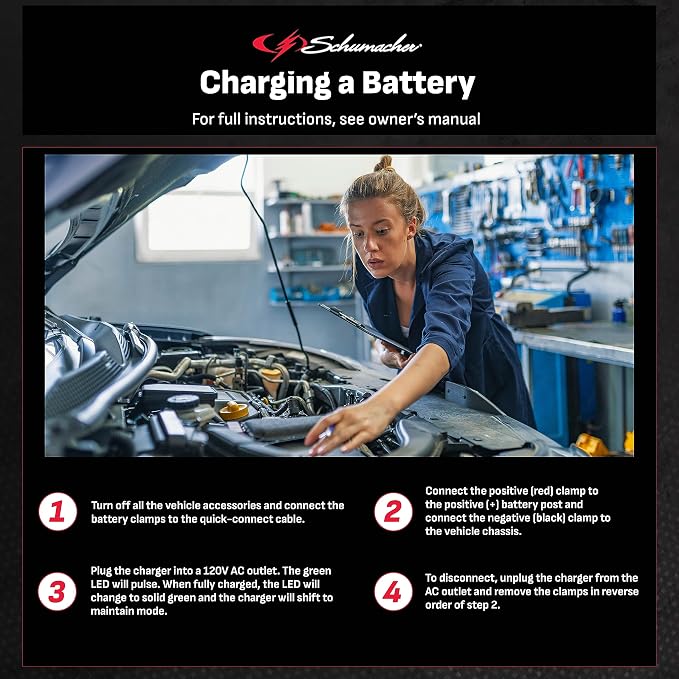 Schumacher Electric 0.8A Car Battery Charger and Maintainer,2-in-1 Solution,for 12V Power Sport,Automotive,and Marine Batteries,SC1299,(Pack of 4)