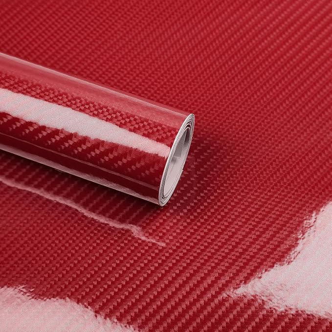 Lypumso 6D Carbon Fiber Vinyl Wrap Roll, Glossy Car Wrap Film Featuring Bubble Free Air Release Technology, Car Moto DIY Interior Exterior Decoration (Carbon Fiber Red, 1ft x 5ft)