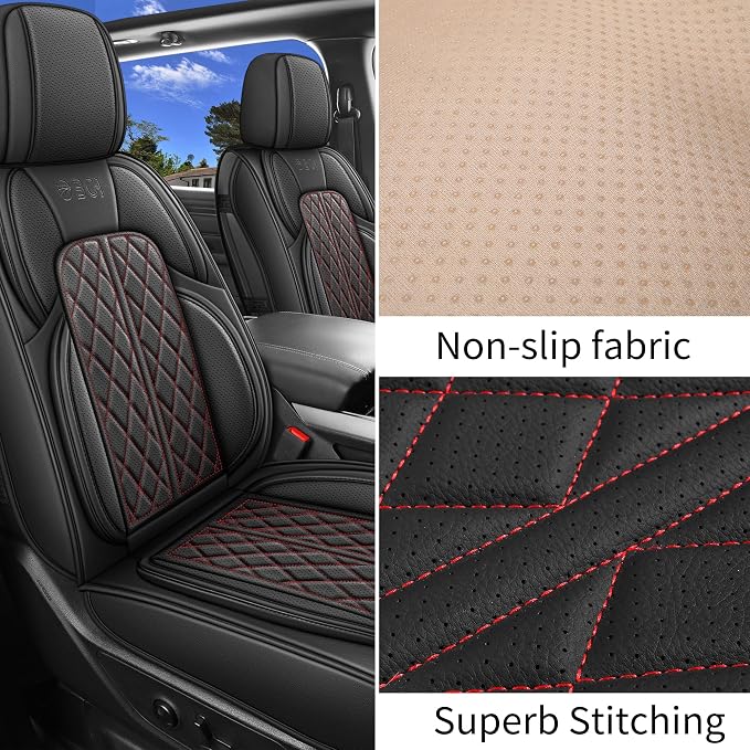 Car Seat Cover Custom Fit for Ford F150 2009-2026 Faux Leather Seat Cover Set Compatible with Regular Cab Super Cab Super Crew Pickup Truck Cushions (Black Redline, Full Set)