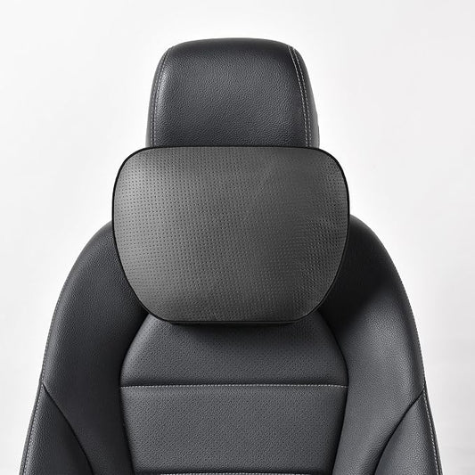Genuine Leather Car Neck Pillow for headrest,Support Drive Seats Head Cushion,Real Cow Leather,11.8x7.5”,Plant-Based Polyester,Thickness & Height Adjustable,Inner Liner fillable(Black,1p)