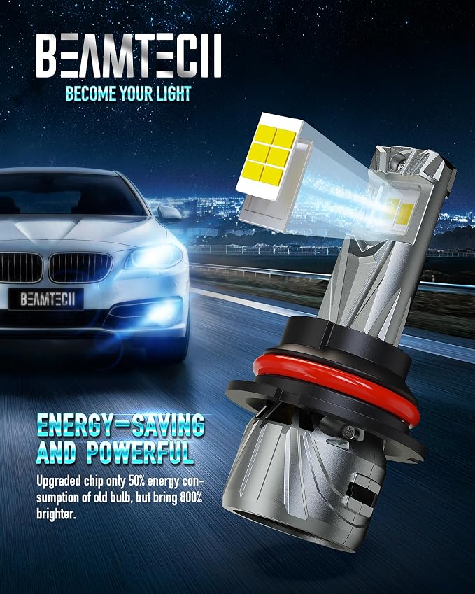 BEAMTECH Bulb, 800% Brighter High Speed Fan 6500K 9007 Light, Pack of 2 | 9007/HB5, 1992-2003 F-150, 1993-2011 Ranger, 1994-2004 Mustang, 2001-2023 Frontier