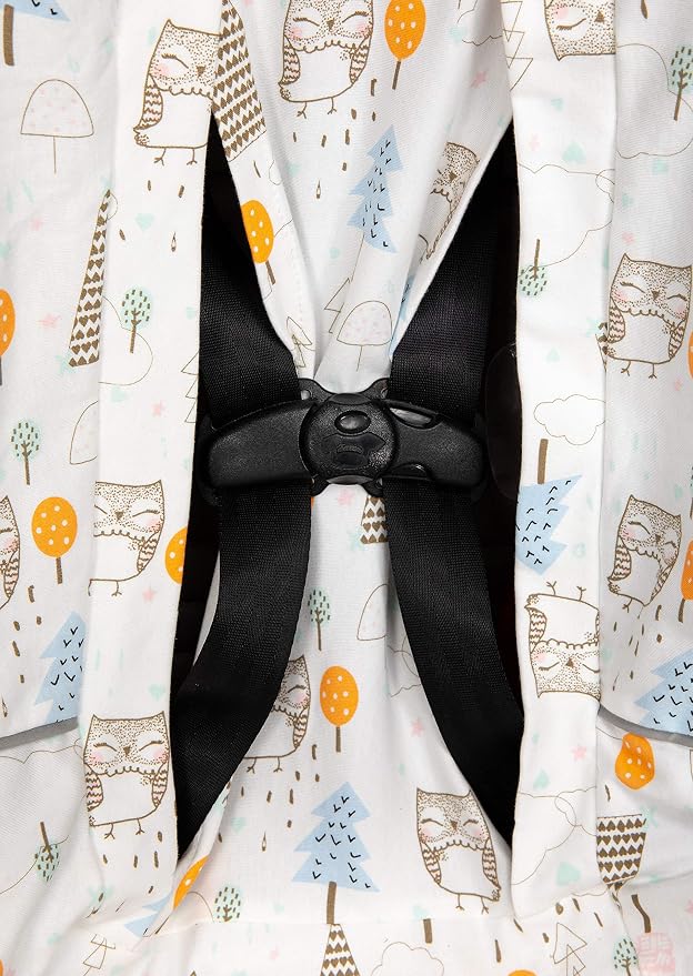 Niko Easy-Wash Children's Car Seat Cover & Liner - 100% Cotton Jersey - Owl Cream/Multi - Fits Most Toddler Car Seats - Universal Fit - Waterproof SEAT Bottom - Machine Wash and Dry