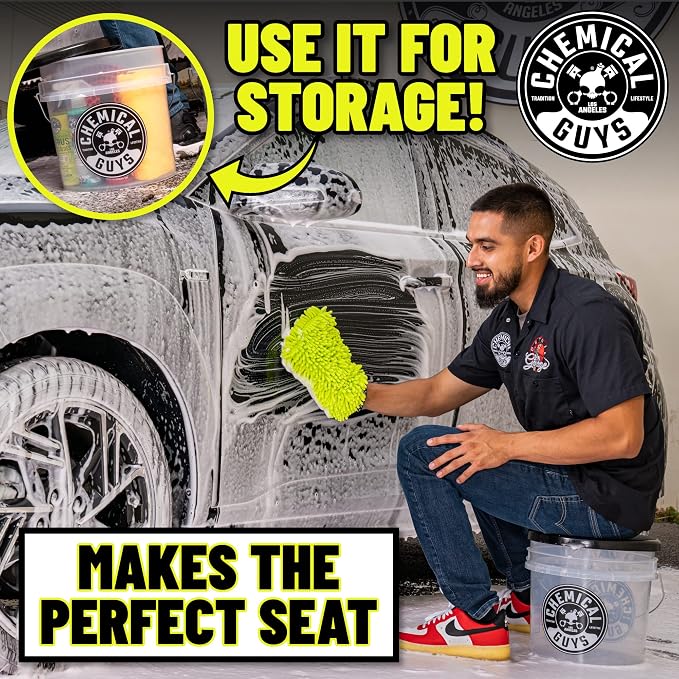 Chemical Guys, Ultimate Car Wash Bucket Kit, Dirt Trap, Mitt, Soap & Lid | Grit guard sinks debris to the bottom so it stays off your paint; a complete starter setup for safe at-home washing