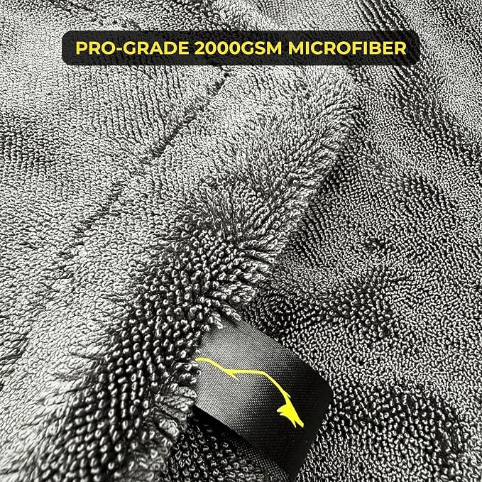 Sleek Max Dry 2000GSM Car Drying Towel 20x31, Black | Ultra-plush twist-loop microfiber, maximum absorption, soft on paint, double-sided, cars, trucks, SUVs & full-vehicle drying