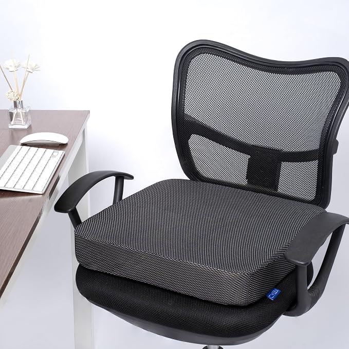 Ifoam Gel Infused Memory Foam Layer Wheelchair Cushion - Seat Cushion for Wheelchair-Office Chair, Kitchen Chair-Pressure Sore and Tailbone Pain Relief-High Dense Polyfoam Base (Black, 20×18×3 inch)