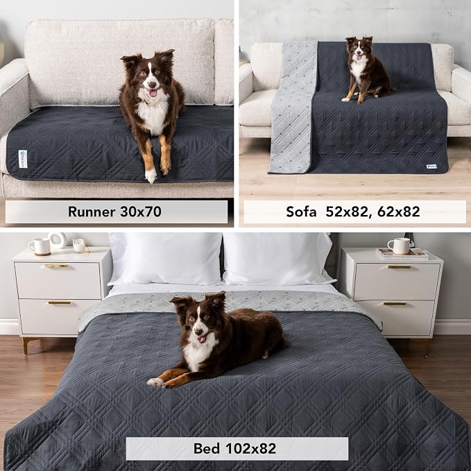 PetAmi Waterproof Couch Cover for Dogs, Non-Slip Leakproof Sofa Furniture Protector for Pet Cat, Machine Washable Bed Blanket for Car Seat, 52x82 Gray