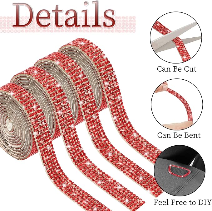 TOMALL Bling Car Door Guard Crash Bumper Crystal Anti-Scratch Strip Sticker Crystals Car Door Bumper Protector Accessory DIY for Interior and Exterior Decoration Styling Accessories (Red)