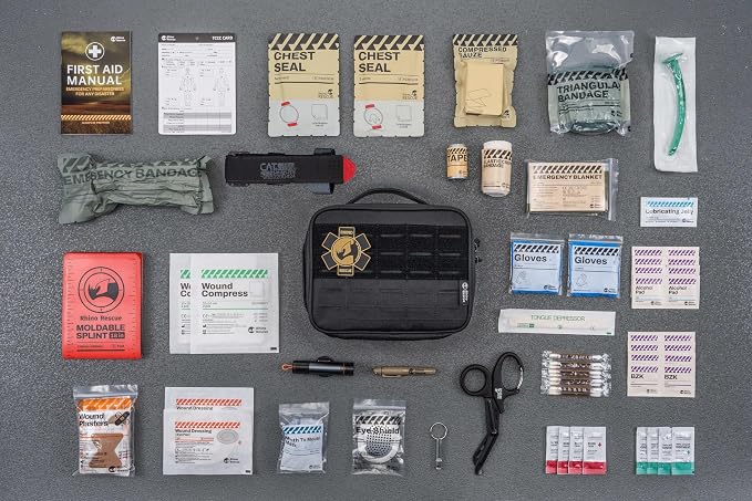 RHINO RESCUE Vehicle IFAK Trauma Kit with CAT Tourniquet Black | Car Headrest Pack, Molle System, TCCC Compliant, Trauma First Aid Kit, Vehicle/Backpack Mount, HSA/FSA Approved