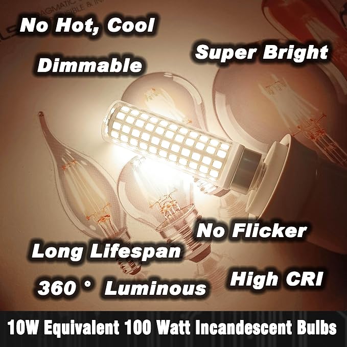 E12 100W Dimmable C7 T6 LED Corn Light Bulbs 4000K 1000lm 10W, 3 Pack | Candelabra Base, AC120V, Natural White, No-flicker for Home Decorative Chandelier Pendant Ceiling Fan Lighting Salt Lamp