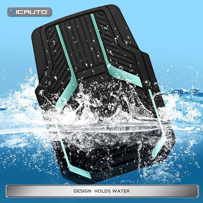 PIC AUTO Heavy Duty Rubber Floor Mats, Mint Aluminum Film Car Mats Set, Front and Rear Car Mats with Anti-Slip Backing, All Weather Protection, Trim-to-Fit for Automotive SUV, Sedan, Van