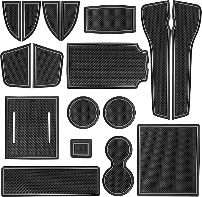 for Honda Civic Accessories 2022 2023 2024 2025 2026 11th Gen Sedan Cup Holder Insert Center Console Liner Door Slot Mats Pad Coaster Trim Premium Rubber Custom Interior 17PC Set (Gray Trim)