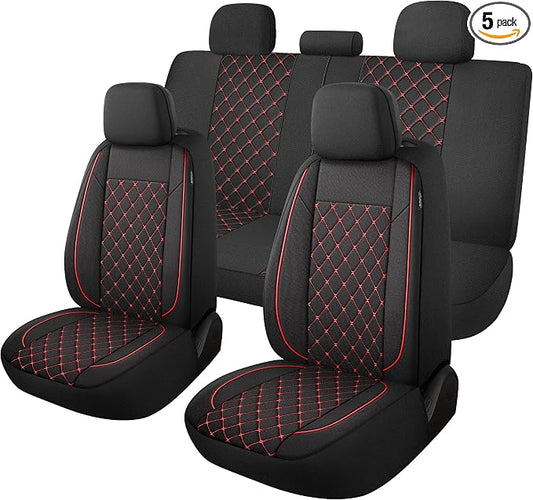 YGL Breathble Car Seat Covers Full Set, Washable Seat Covers for Cars, Premium Cloth Car Seat Protectors, Interior Covers for Cars, Sedan Van Truck SUV(Black/Red)