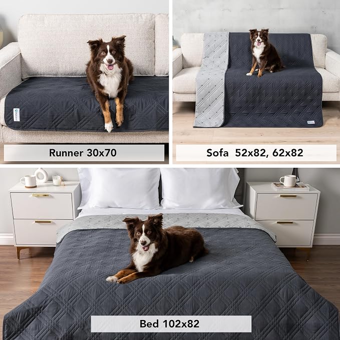 PetAmi Waterproof Couch Cover for Dogs, Non-Slip Leakproof Sofa Furniture Protector for Pet Cat, Machine Washable Bed Blanket for Car Seat, 30x70 Gray