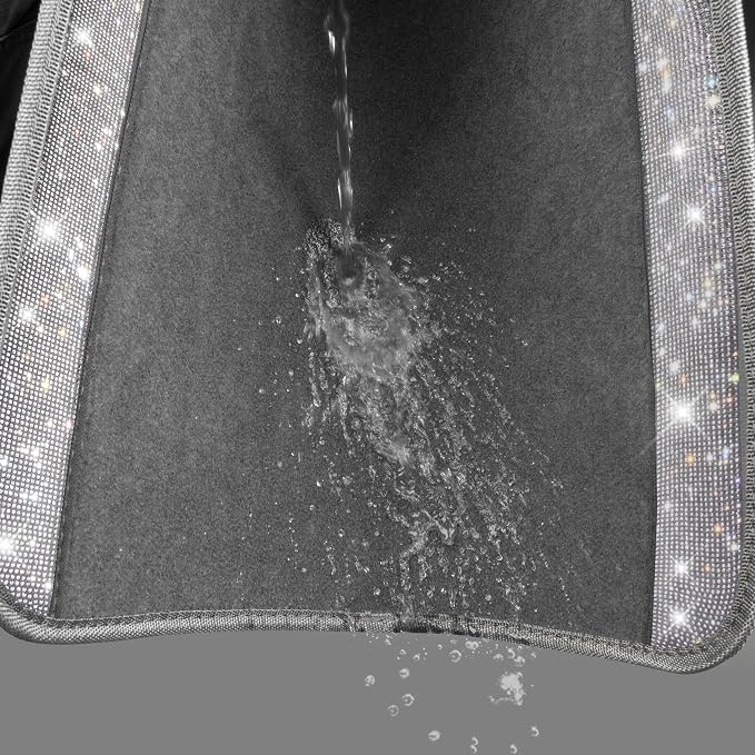 CAR PASS Bling Diamond Car Mats Shining Carpet Crystal Rhinestones Sparkly Glitter Floor Mats with Anti-Slip PVC Heel Pad Universal Fit for Automotive SUV, Sedan, Car, Van, 4pcs for Girl Women, Gray