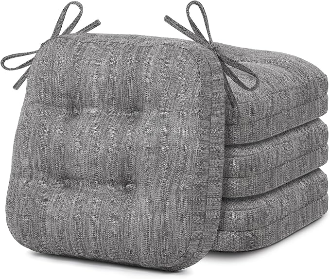 Shinnwa Kitchen Chair Cushions Set of 4, Dual-Layer Memory Foam Dining Chair Cushions, Patented Design Seat Pads with Ties, 16.5 x 16.5 x 3.5in, 4 Pack, Grey