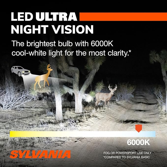 SYLVANIA - H11 LED Ultra - Fog Lights For Cars and Trucks - Headlight Bulbs for Off Road Powersports - 6000k Cool White LED Light - Maximum Lifespan - No Polarity - DIY Upgrade