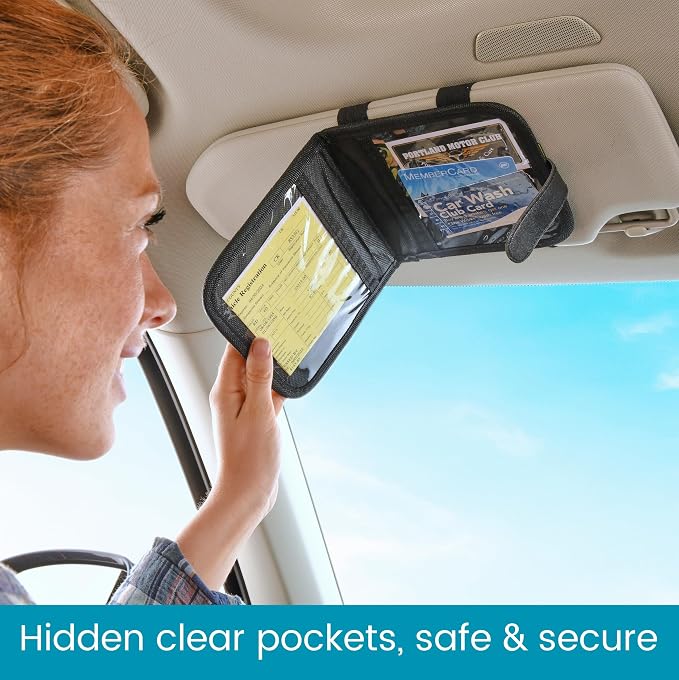 Sun Visor Registration and Insurance Card Holder and Car Document Holder | Small Car Visor Organizer and Vehicle Registration Holder Keeps Auto Documents Within Easy, Hands Visible Reach