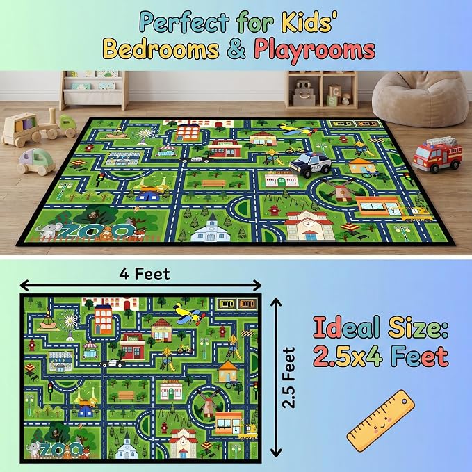 Educational Learning Area Rug, 5x7 Feet Extra Large Road Traffic City Map Play Carpet Car Rug Playmat for Boys Girls Children Playroom Bedroom