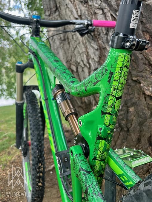 Bike Frame Protection Tape- High Impact Clear Vinyl Wrap Includes Tool (4”x72) Bicycle Frame Protector, Mountain Bike Frame Guard Chainstay Protector (Black Skulls)