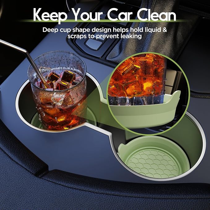 Amooca Car Cup Coaster Universal Automotive Waterproof Non-Slip Cup Holders Sift-Proof Spill Holder Car Interior Accessories 4 Pack Tea Green