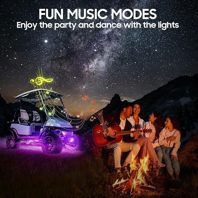 10L0L 4PCS Golf Cart Underglow LED Light Kit, Underbody RGB Strip Lights, 24-Mode Neon Accent Lighting, Music Sync, Wireless Remote, IP67 Waterproof, 12V-80V Input for EZGO Yamaha Club Car