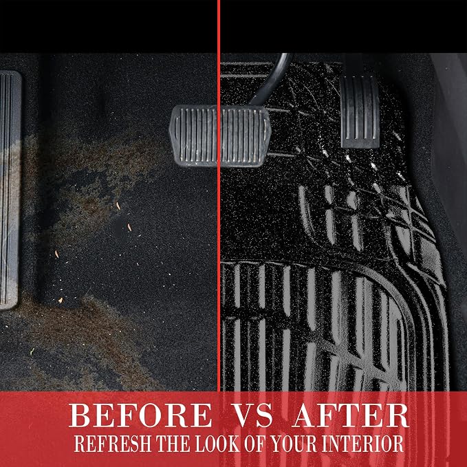 CAR PASS Shining Glitter Car Floor Mats 3D Leather Waterproof All Weather, Universal Trim to Fit & Anti-Slip, Safety & Light Easy Clean Install Fit for SUV,Truck,Auto,Sedan,Van 4 Piece (Black Glitter)