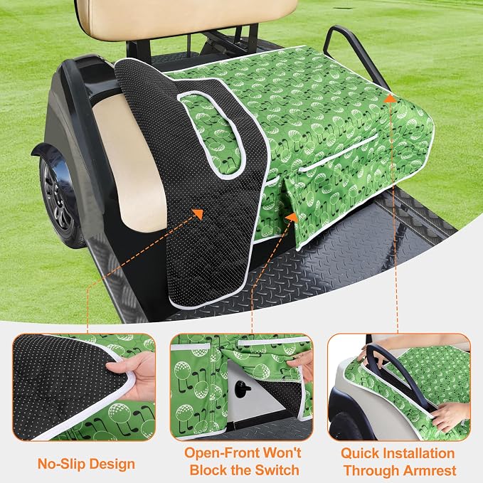 PGmoon Golf Cart Seat Covers with 4 Front Pockets & Nonskid Bottom