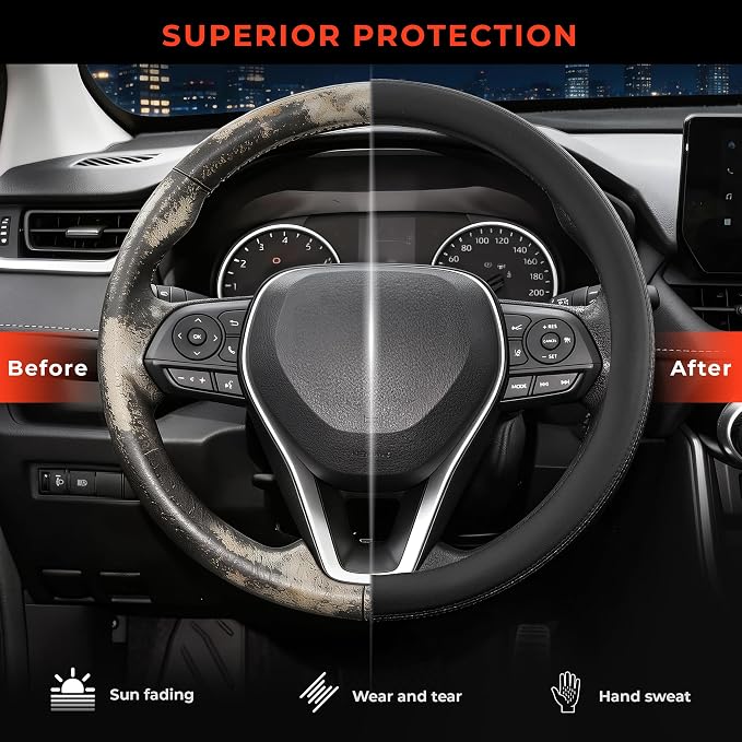 Steering Wheel Cover for Toyota RAV4, Camry, Corolla, Tacoma, Highlander, Sienna, Fit 14.5-15" Wheels, Standard Size (Black)