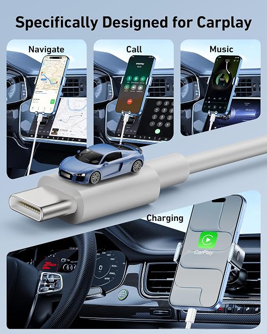 Car Carplay Cable for iPhone 17/17 Pro/Air/17e/16/15 Pro Max Charger Cord | 2Pack USB A to USB C for CarPlay USBC Cable, iPad, Galaxy, Android Phone Accessories Charging Wire Type-C Car Charger Cord