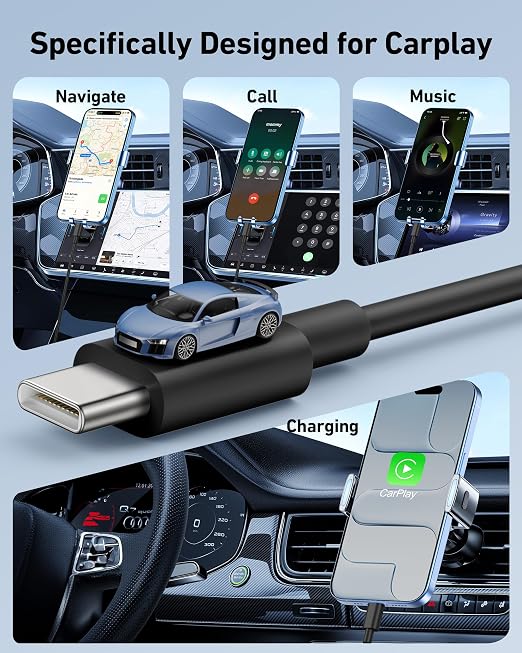 Car Carplay Cable for iPhone 17/17 Pro/Air/17e/16/15 Pro Max Charger Cord | 2Pack USB A to USB C for CarPlay USBC Cable, iPad, Galaxy, Android Phone Accessories Charging Wire Type-C Car Charger Cord