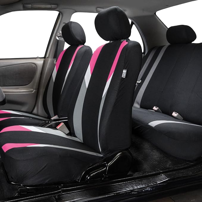 FH Group Front Set Cloth Car Seat Covers for Low Back Car Seats with Removable Headrest, Universal Fit, Airbag Compatible Seat Cover for SUV, Sedan, Van, Pink