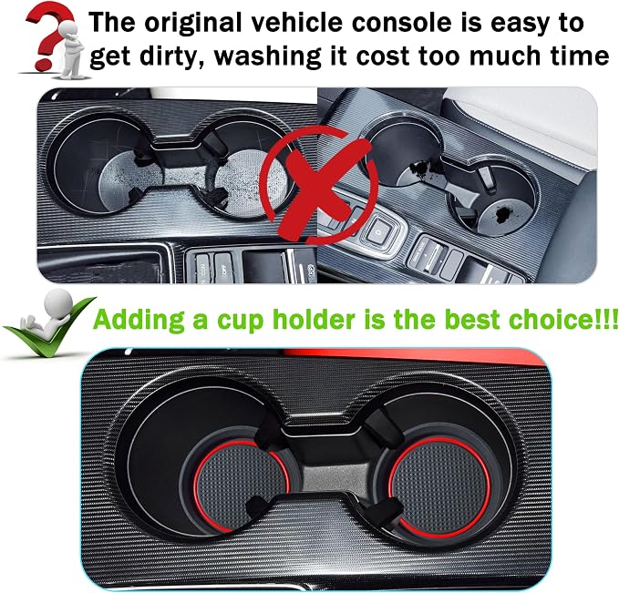 for Honda Civic Accessories 2026 2025 2024 2023 2022 Cup Holder Inserts Center Console Liner 3D Silicone Cup Holder Coaster Protector Mat Pad Non-Slip Interior Decoration for Civic 3Pcs (Red)