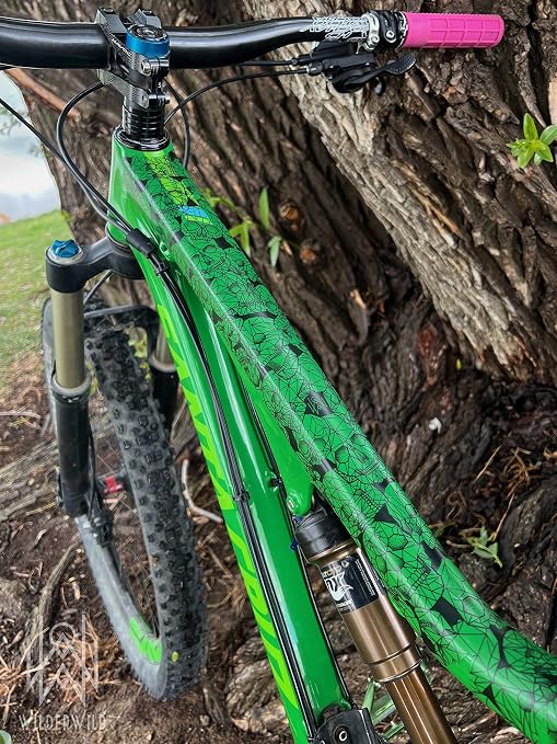 Bike Frame Protection Tape- High Impact Clear Vinyl Wrap Includes Tool (4”x72) Bicycle Frame Protector, Mountain Bike Frame Guard Chainstay Protector (Black Skulls)