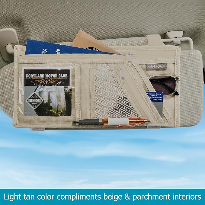 High Road Car Visor Organizer and Sun Visor Document Holder with Pockets | Slim Car Visor Organizer with Pockets Holds Registration and Insurance Cars, Pens and Papers Within Easy Reach