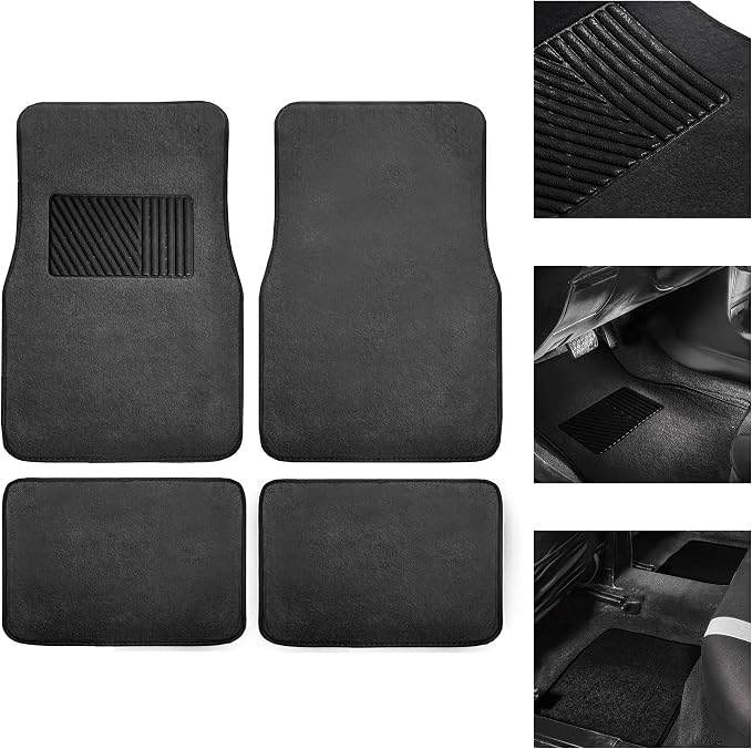 FH Group Car Floor Mats - Carpet Floor Mats for Cars, Universal Fit Automotive Floor Mats, All Purpose Car Floor Mats, Carpet Protector Mat for Most Sedan, SUV, Truck Floor Mats Black
