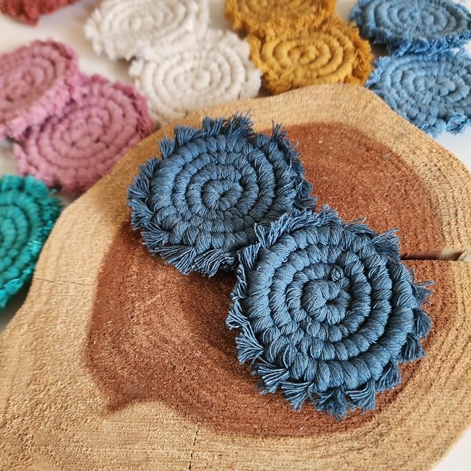 Cotton Car Coasters for Cup Holders, 2PC Car Cup Coasters, Drink Coaster Holder, Cute cupholder Coaster Accessories for Women, Macrame, Boho (Peacock Blue)