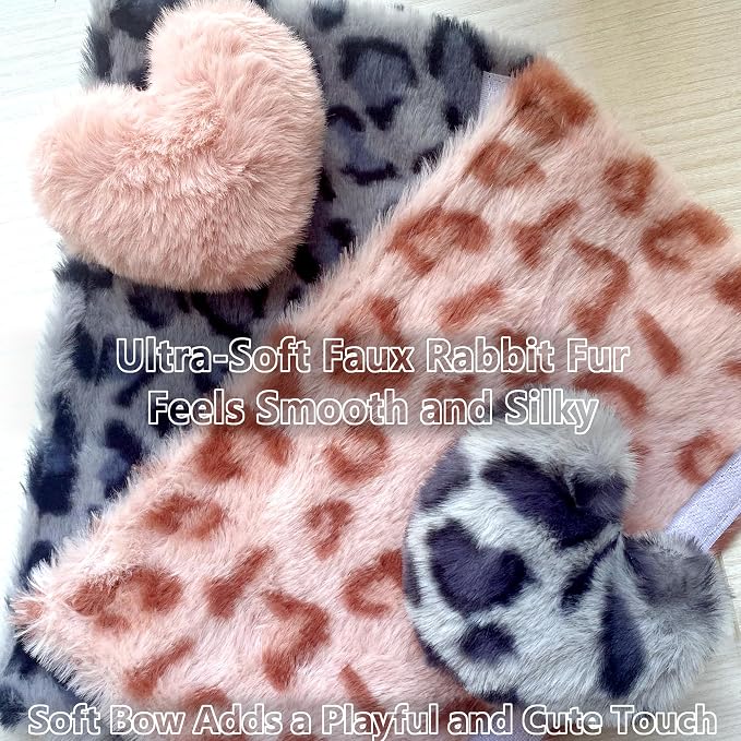 Car Neck Pillow 2PCS Plush Bowknot Car Headrest Pillow – Comfortable Neck Support for Driving Soft Touch Fabric Car Pillow Cute Interior Decor (Blue Leopard Set 4)