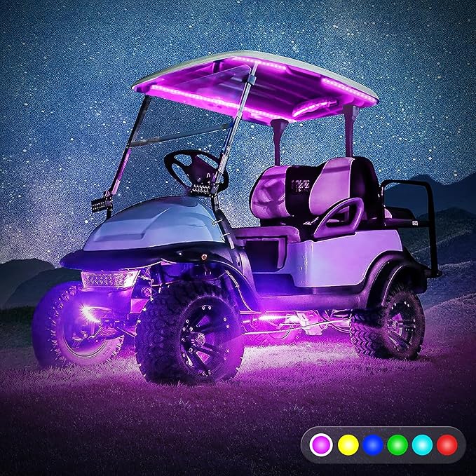 10L0L 6PCS Golf Cart Underglow LED Light Kit, Underbody RGB Strip Lights, 24-Mode Neon Accent Lighting, Music Sync, Wireless Remote, IP67 Waterproof, 12V-80V Input for EZGO Yamaha Club Car