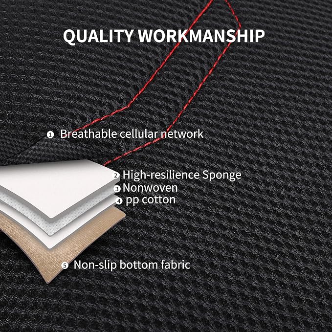 HChengkikz Car Seat Cover, Breathable and Sporty (Black + Red) | Leather, Universal Fit for Most SUVs, Cars, Sedans, Trucks, Airbag Compatible, Easy to Install