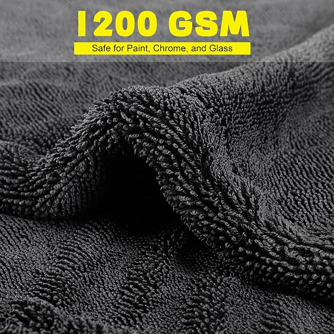 Aodaer 2 Pack Car Drying Towel, 1200GSM Microfiber Towels for Cars | 24 x 48 Inch & 12 x 12 Inch Super Absorbent Detailing Towels Dual Sided Streak-Free Twisted Loop for Auto SUV Truck Boat Home