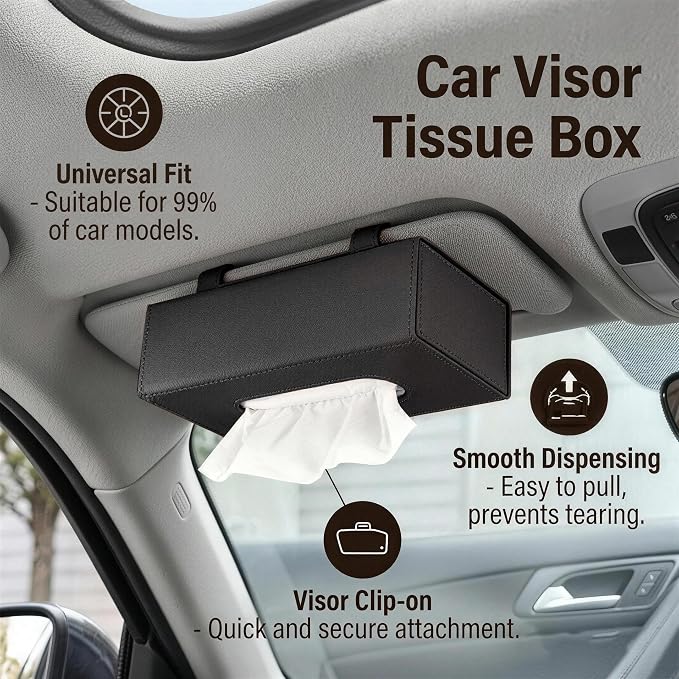 Car Visor Tissue Holder - Universal Hanging Auto Napkin Dispenser with Metal Clip, Multi-Position Tissue Box for Door or Seat Back,Premium Car Interior Accessories for Safe Driving(Black)