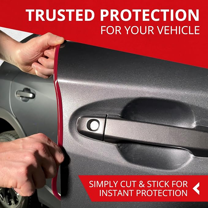 All-Fit Automotive Car Door Edge Protector – Universal DIY Edge Trim to Prevent Scratches & Dings – Flexible Adhesive Molding Trim for Cars, Trucks & SUVs (10 Ft - Red)