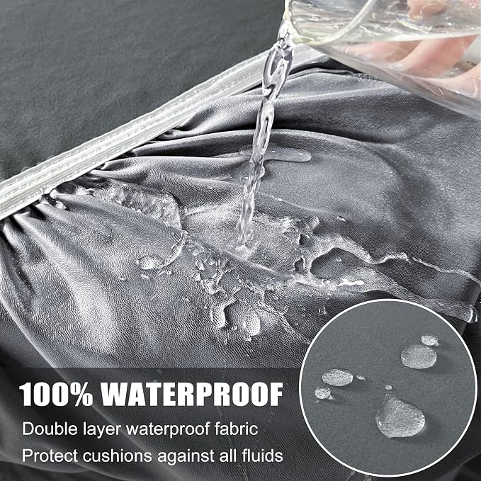 Waterproof Patio Stretch Couch Cushion Covers, Outdoor Cushion Cover Replacement Sectional Sofa Protector, Furniture Slipcovers for Pets, Washable (Chair Cushion, Grey)
