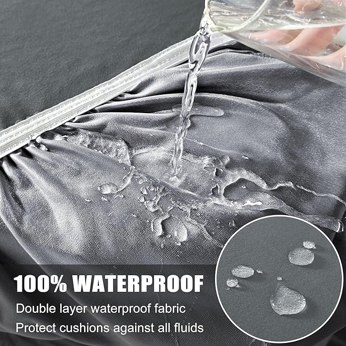 100% Waterproof Couch Cushion Covers, Replacement Sofa Cushion Covers, Stretch Individual Sofa Seat Cushion Slipcovers Furniture Protector for Kids Pets (2-Piece Loveseat Cushion Cover, Grey)