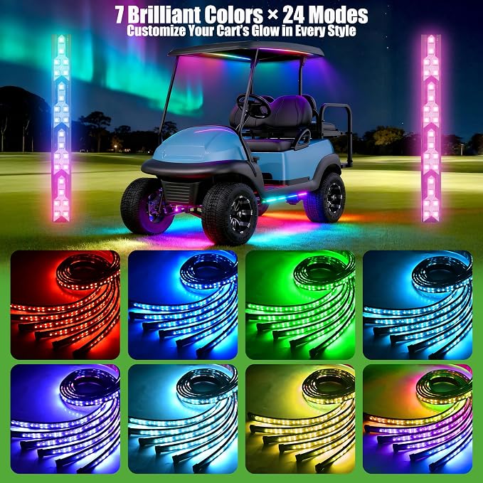 10L0L Golf Cart Underglow Light Kit with Canopy Lights, IP67 Waterproof, 24 Dream Color Modes Wireless Remote Music Sync, 12V-80V Wide Voltage Fit for Yamaha EZGO Club Car
